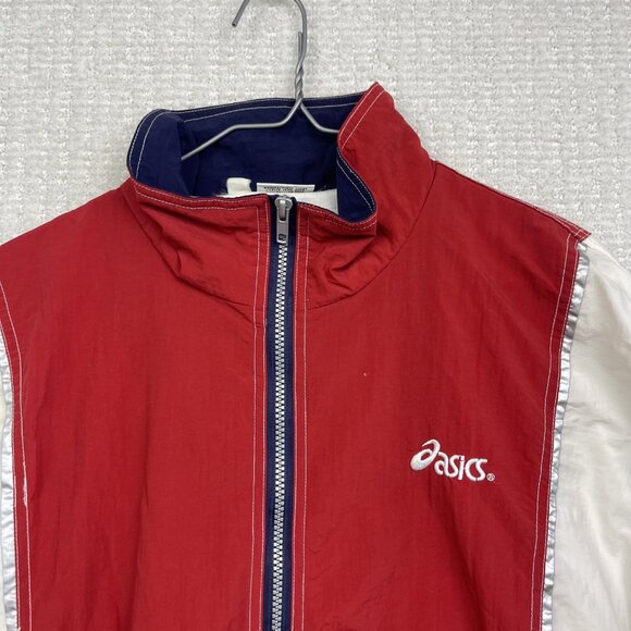 VTG Asics Sporting Gear Windbreaker Jacket Red / Blue Full Zip Men M Back Print - Picture 3 of 12